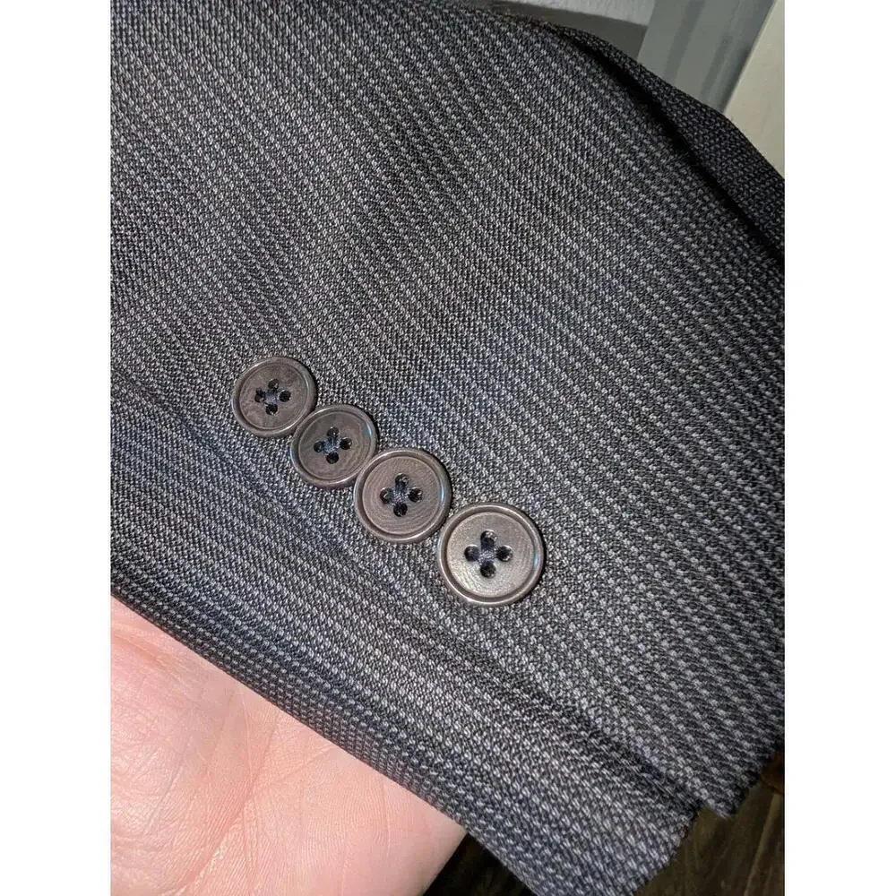 Geoffrey Beene Mens Jacket Size 42R Black Gray Pinstripe Wool Blazer